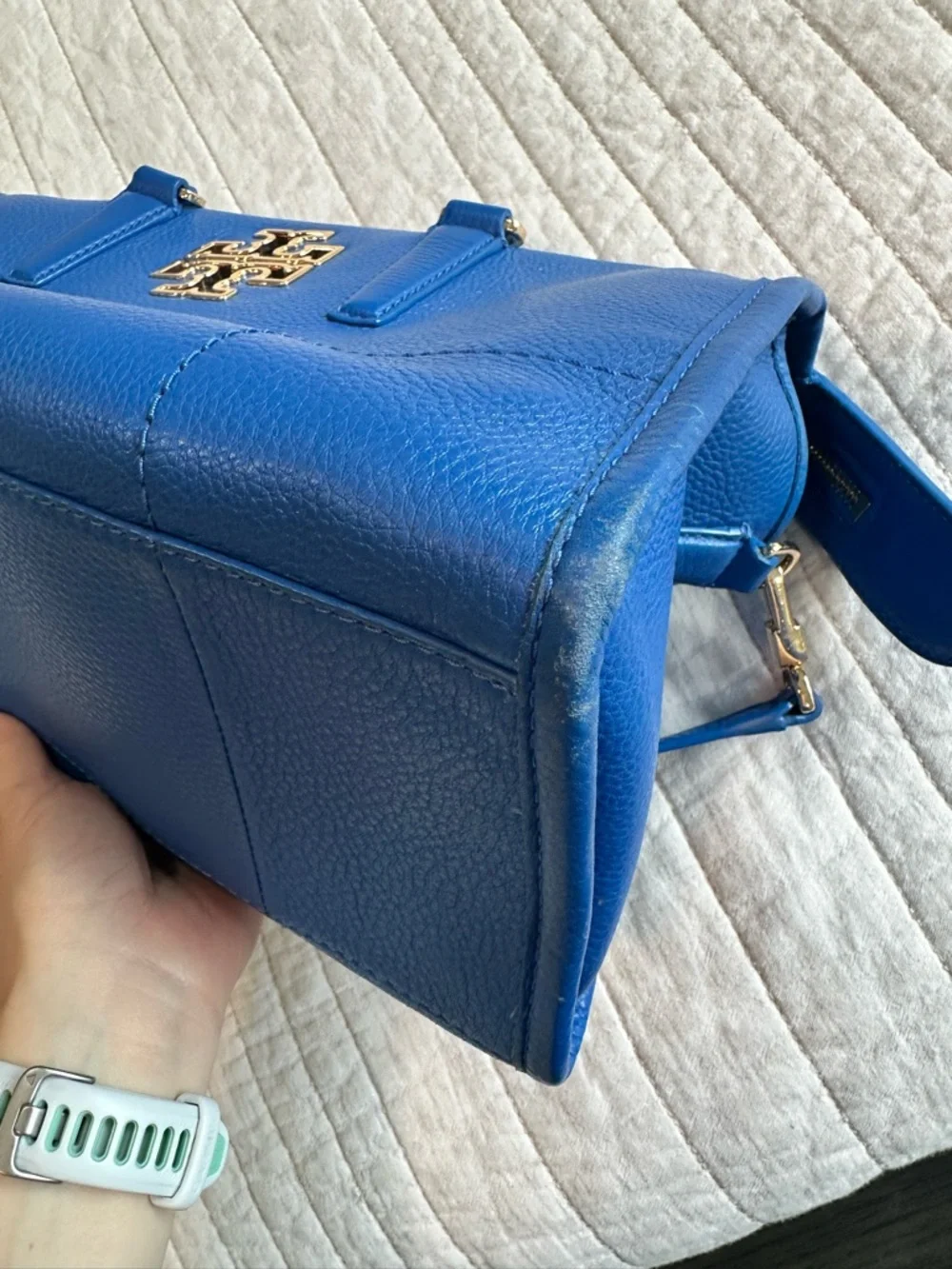 Tory Burch Electric Blue Pebbled Leather Crossbody Satchel - Picture 8 of 12